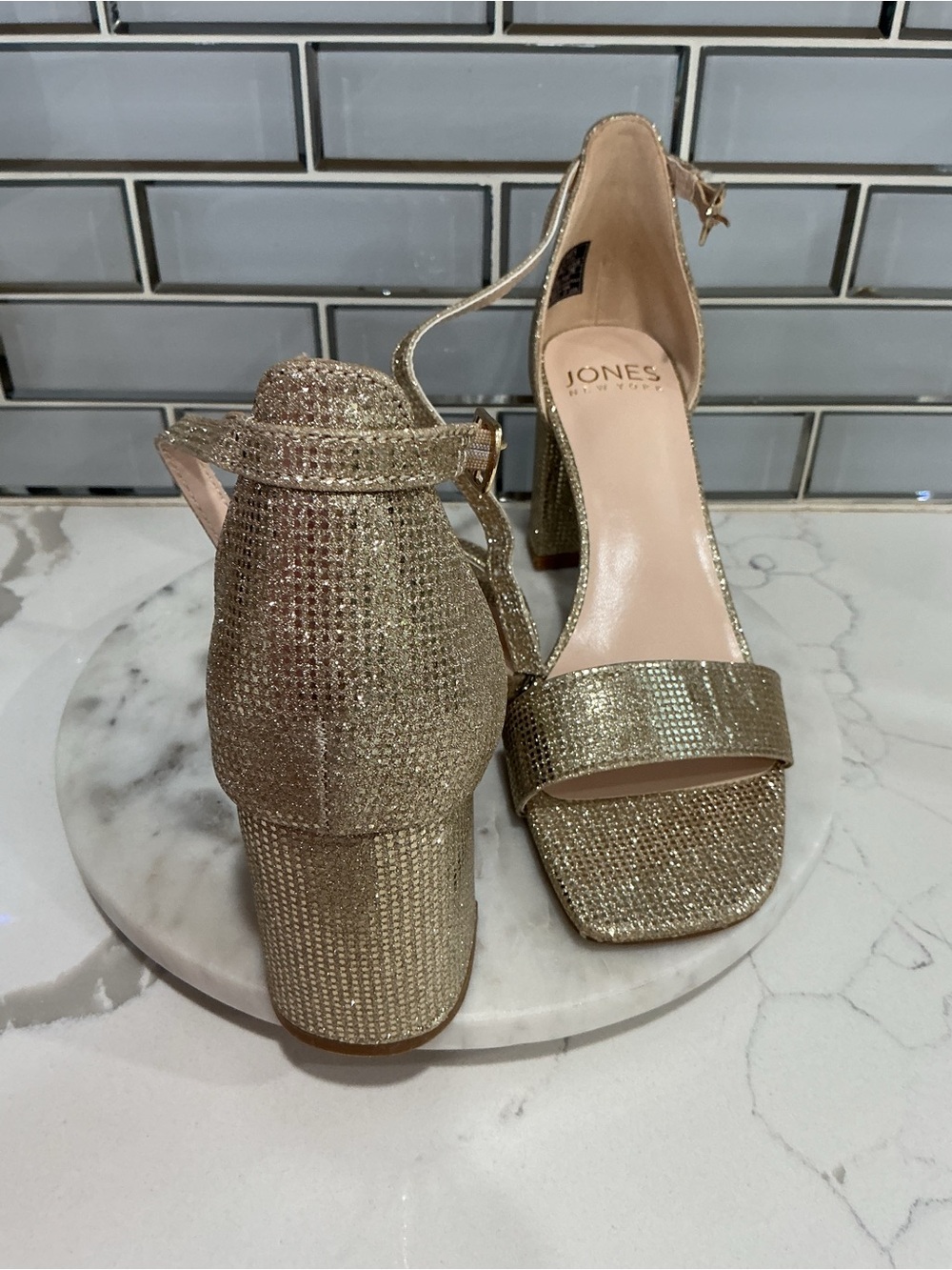 Jones New York Shimmery Gold Block Heel Sandals